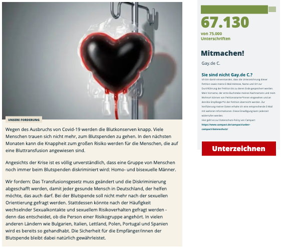 Knappheit der Blutreserven durch Covid-19: Diskriminierung beim Blutspenden stoppen!