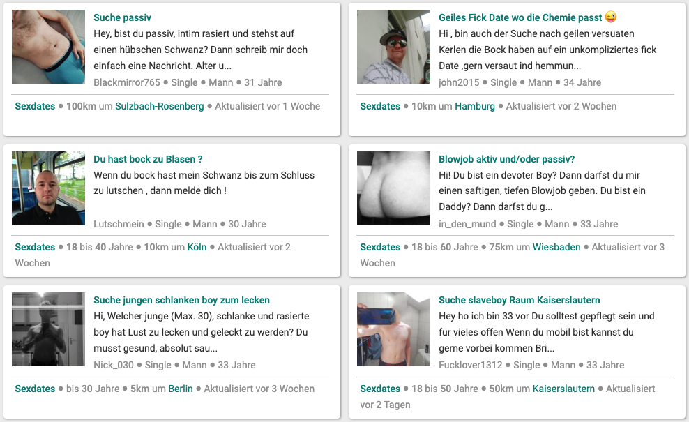 Die Gay.de Dating-Anzeigen